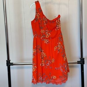 Coral Orange Floral One Shoulder Sundress